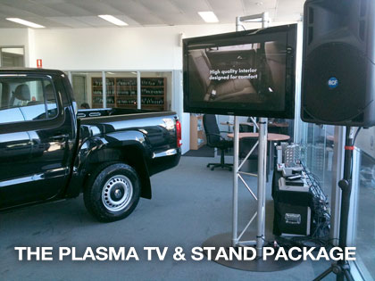 The sound guys provide plasma and tv stand package for promotional events