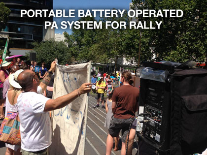 the sound guys supplying portable battery operated pa system for city rally